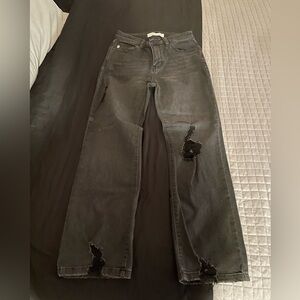 Signature Black Distressed Straight Leg Jeans